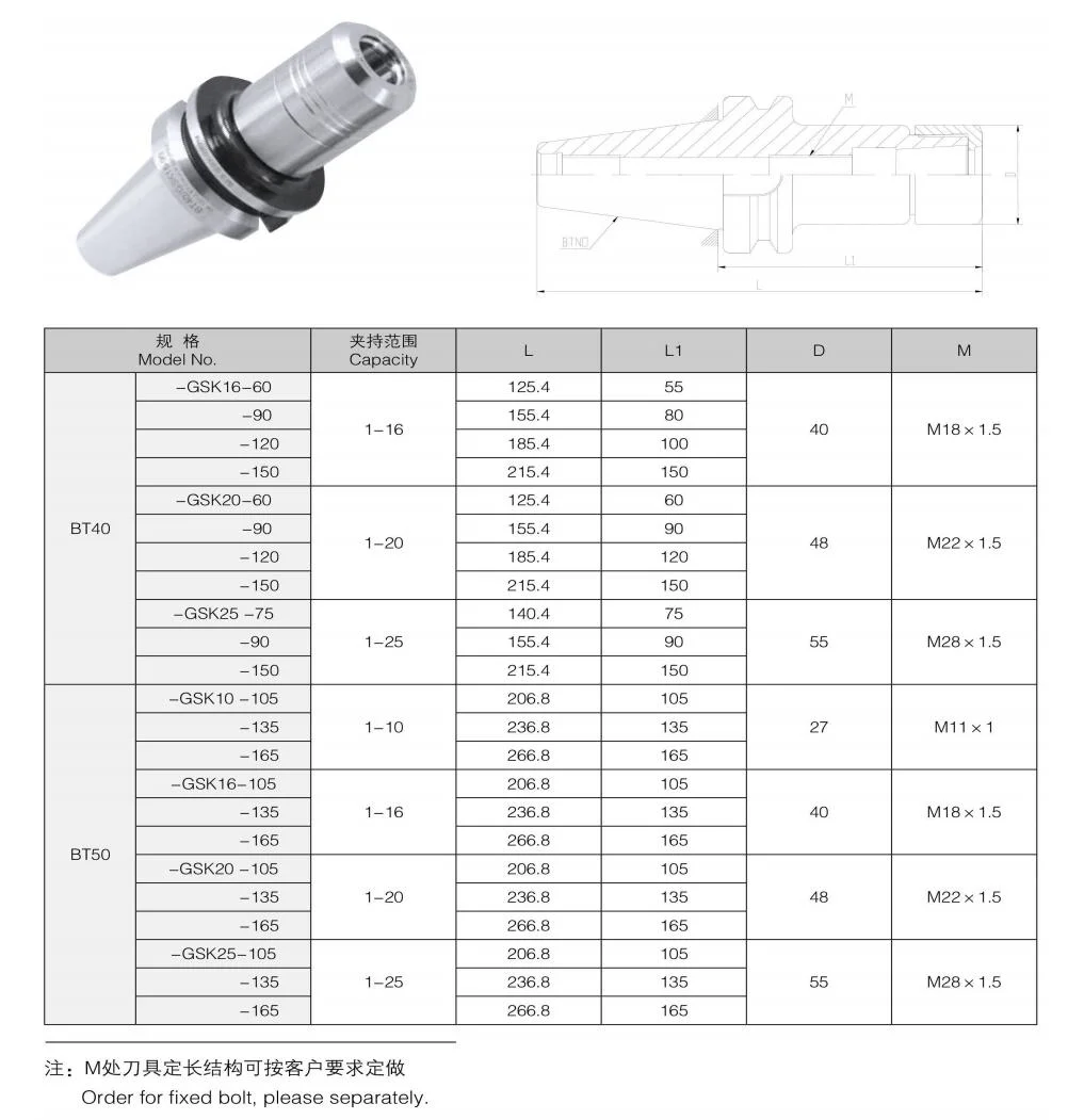 CNC Machine Tools Tool Holder High Speed Tooling System BT40-GSK20-90 BT-GSK Series Collet Chuck