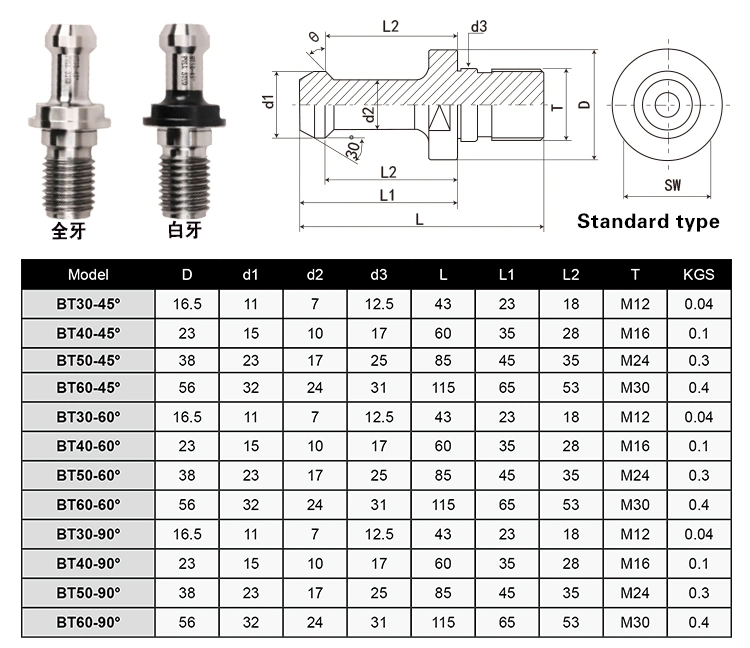 CNC Machine Tool Holder Accessories Bt Pull Stud 40cr Material Good Quality Good Price Coolant and Standard Type