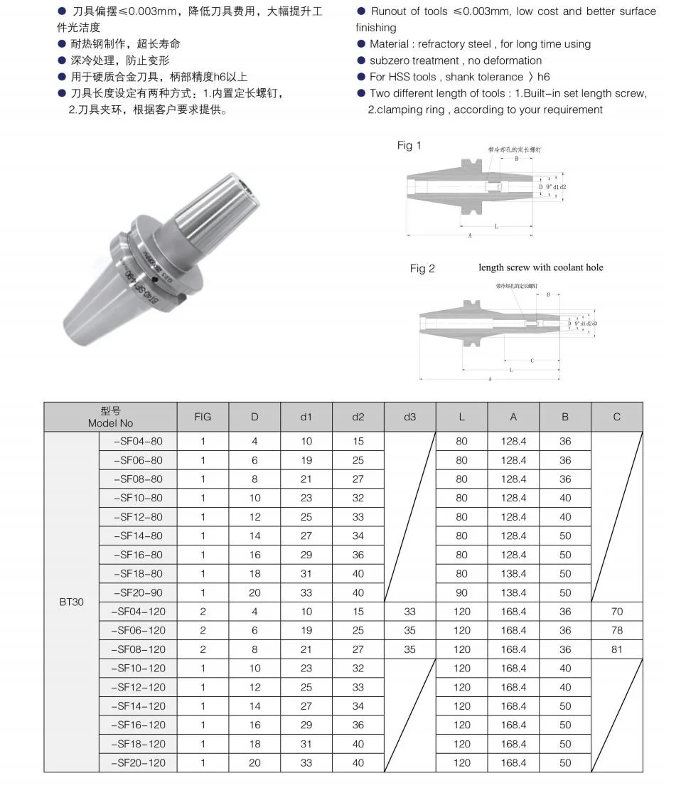 CNC Machine Tools Tool Holder High Speed Tooling System BT40-SF12-120 BT-SF Series Collet Chuck